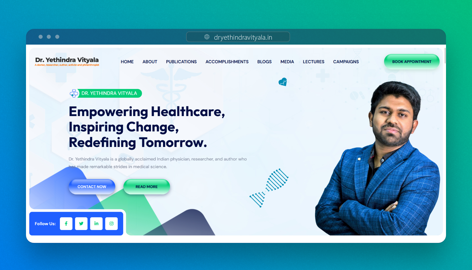 Screenshot of Dr. Yethindra's website - Developed by Jaya Sai Avinash Boddeda