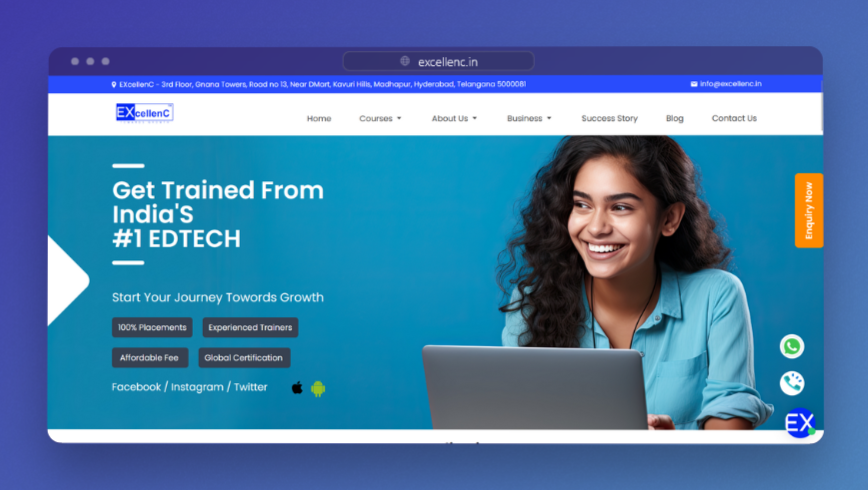 Screenshot of Excellenc website - Developed by Jaya Sai Avinash Boddeda