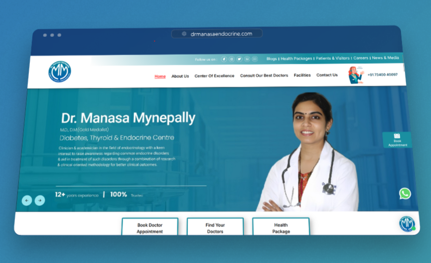 Screenshot of Dr. Manasa Endocrine website - Developed by Jaya Sai Avinash Boddeda