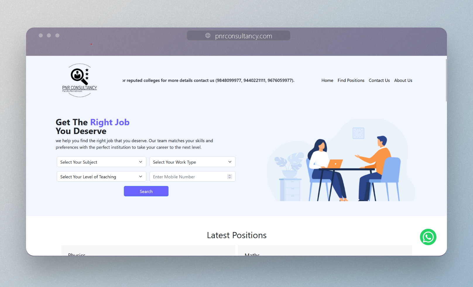 Screenshot of PNR Consultancy website - Developed by Jaya Sai Avinash Boddeda